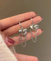 Fine Silk Alloy Inlaid Gem Stone Love Chain Tassel Drop Earrings